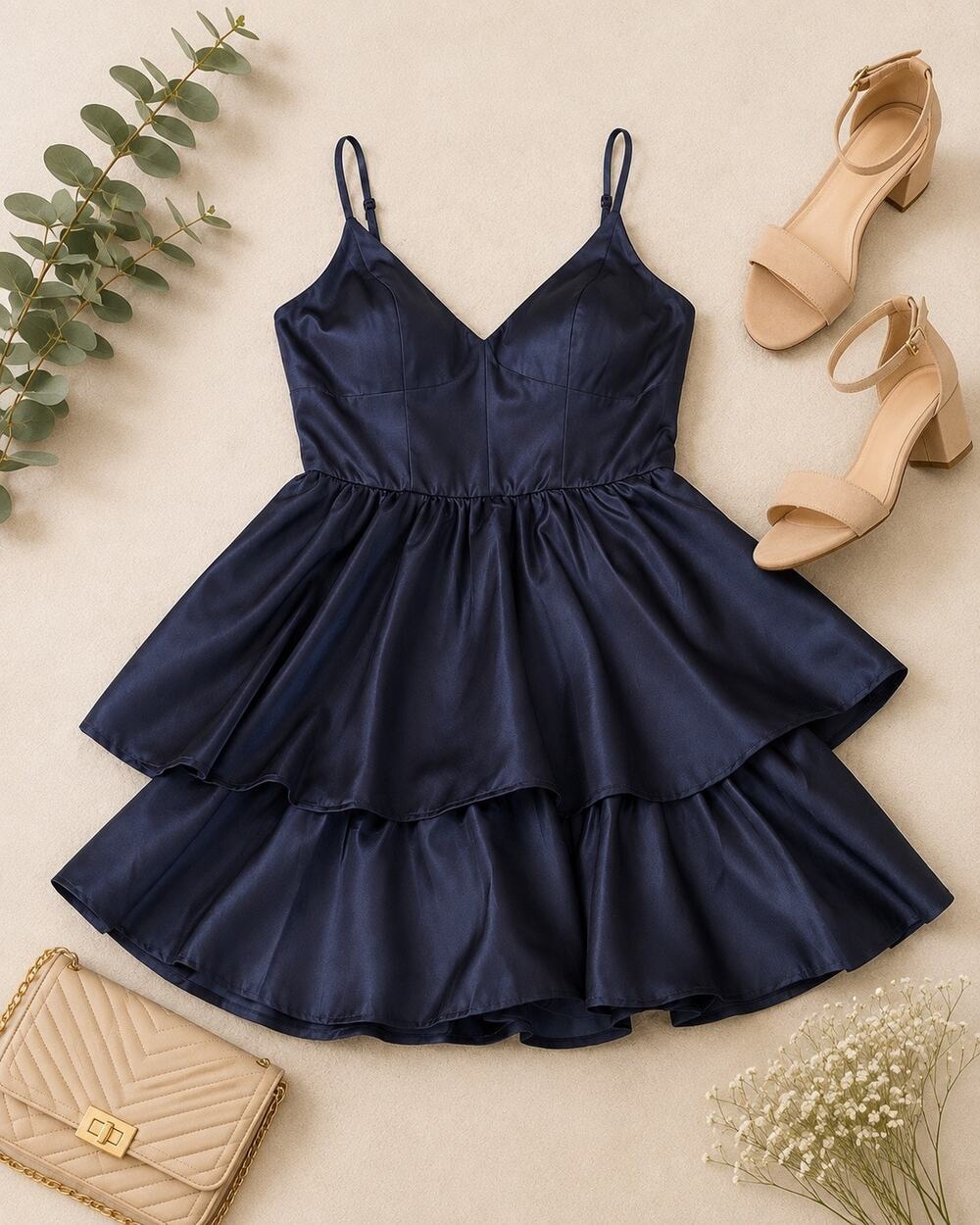 Speechless Size 7 Navy Blue Tiered Ruffle Fit & Flare Party Cocktail Dress